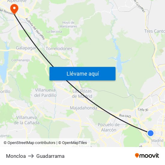 Moncloa to Guadarrama map