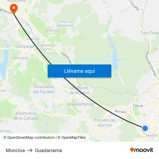 Moncloa to Guadarrama map