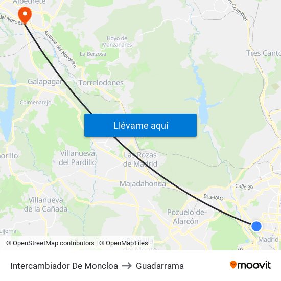 Intercambiador De Moncloa to Guadarrama map