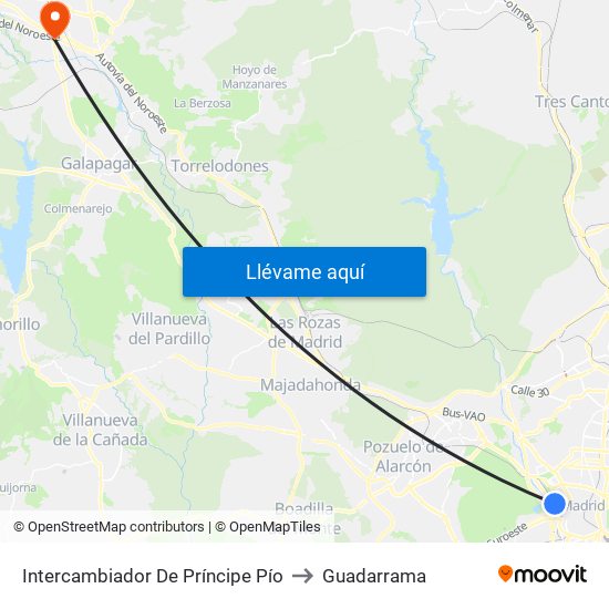 Intercambiador De Príncipe Pío to Guadarrama map