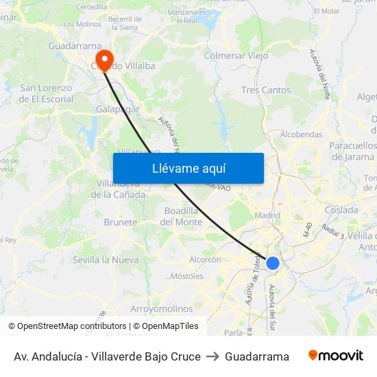 Av. Andalucía - Villaverde Bajo Cruce to Guadarrama map