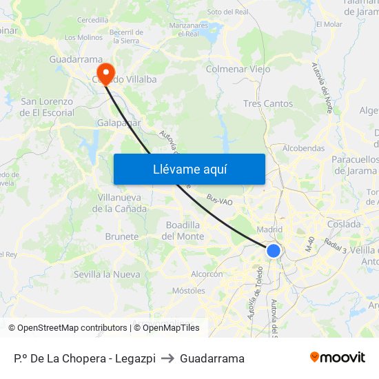 P.º De La Chopera - Legazpi to Guadarrama map