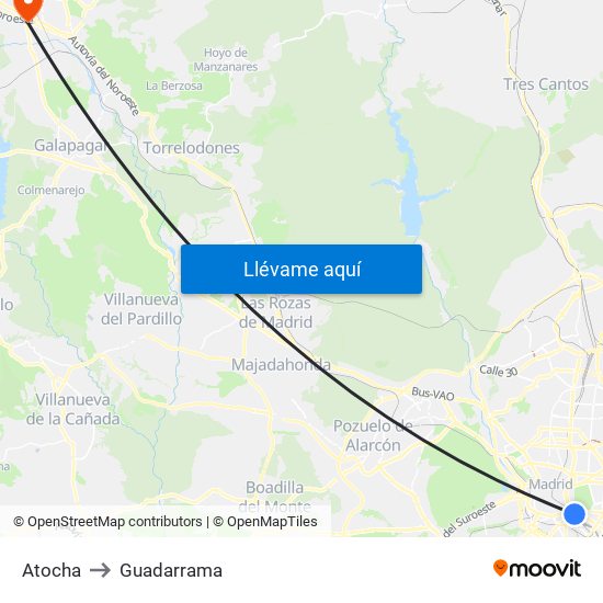 Atocha to Guadarrama map