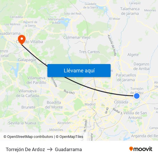 Torrejón De Ardoz to Guadarrama map