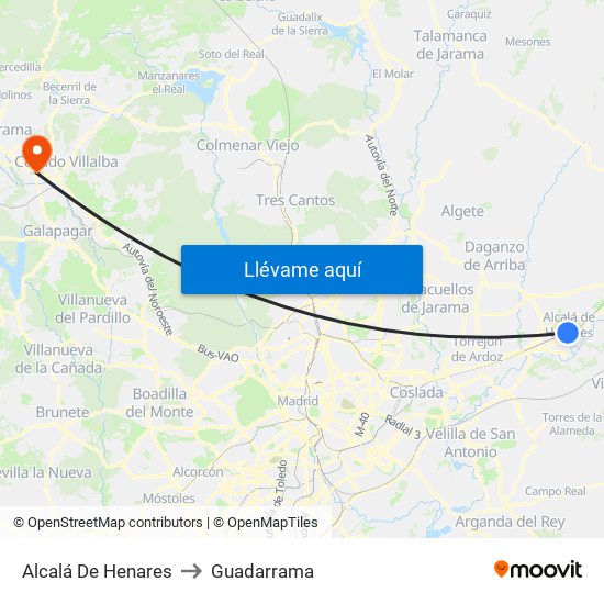 Alcalá De Henares to Guadarrama map