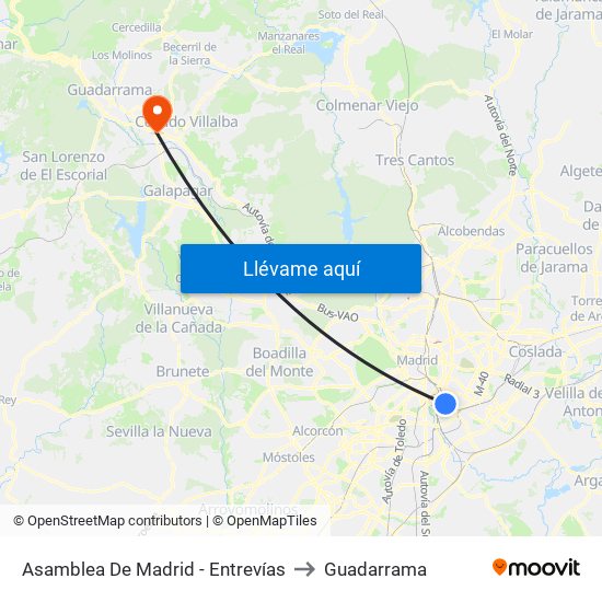 Asamblea De Madrid - Entrevías to Guadarrama map