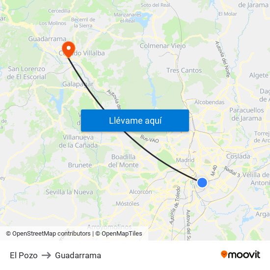 El Pozo to Guadarrama map