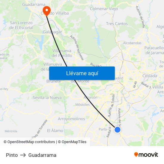 Pinto to Guadarrama map