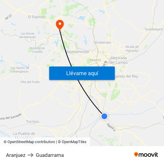 Aranjuez to Guadarrama map