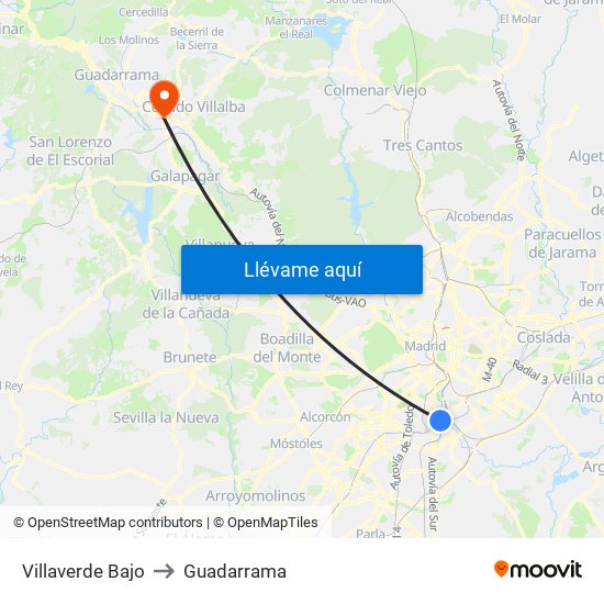 Villaverde Bajo to Guadarrama map