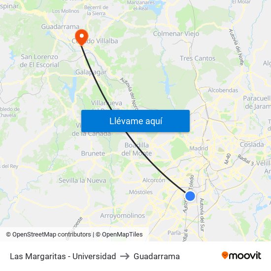 Las Margaritas - Universidad to Guadarrama map
