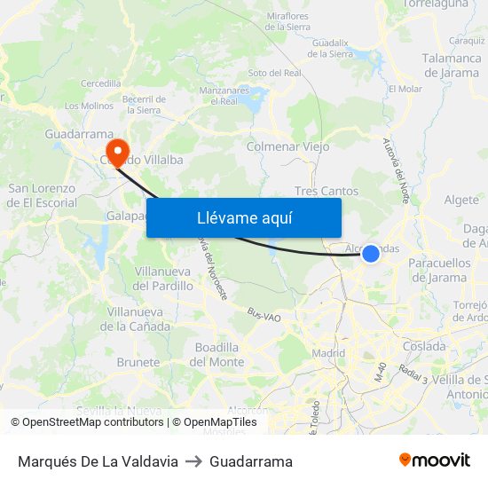 Marqués De La Valdavia to Guadarrama map