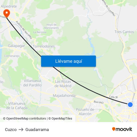 Cuzco to Guadarrama map