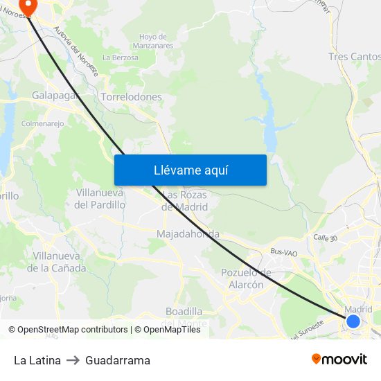 La Latina to Guadarrama map
