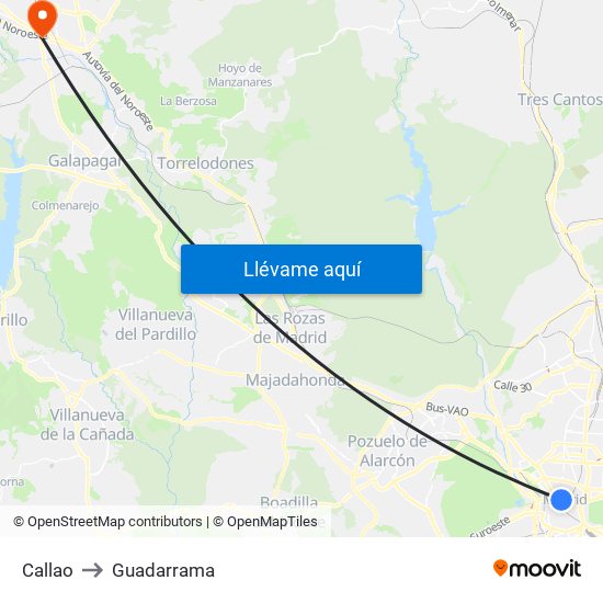 Callao to Guadarrama map