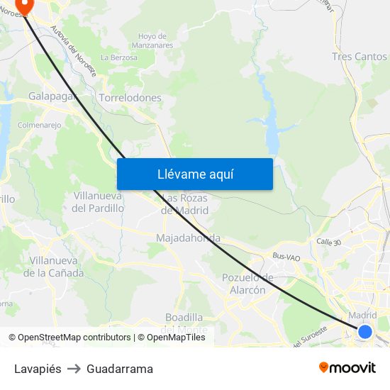 Lavapiés to Guadarrama map