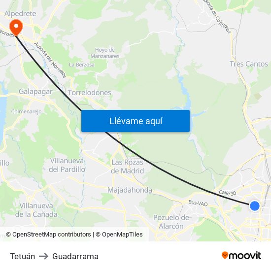 Tetuán to Guadarrama map