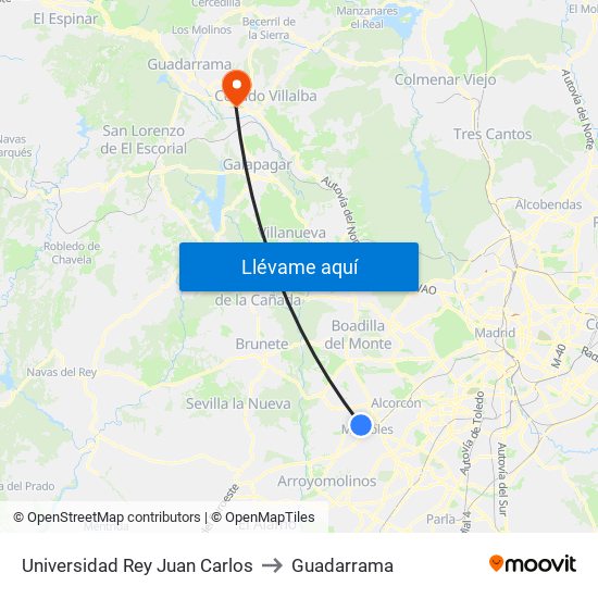 Universidad Rey Juan Carlos to Guadarrama map