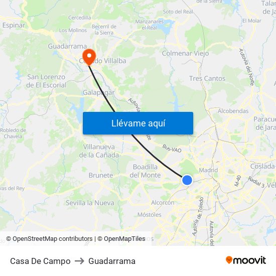 Casa De Campo to Guadarrama map