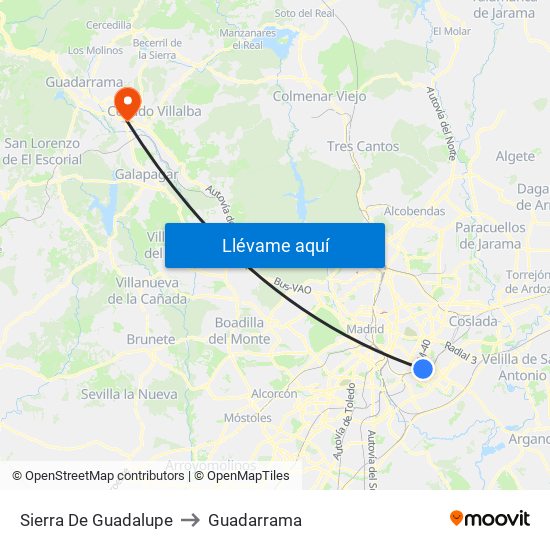 Sierra De Guadalupe to Guadarrama map