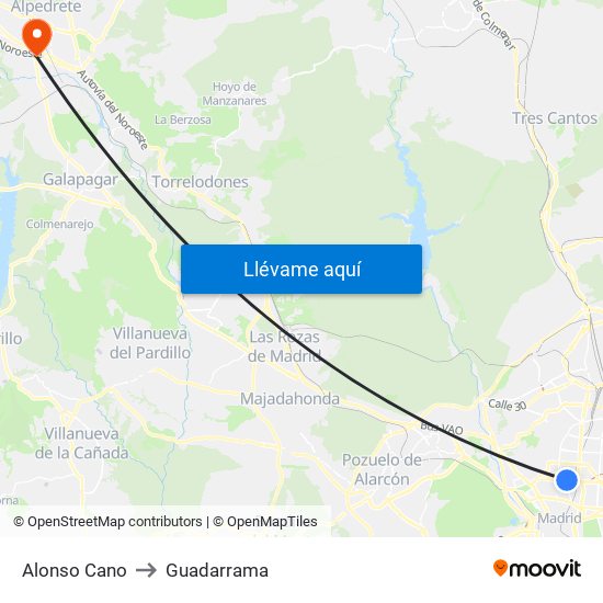 Alonso Cano to Guadarrama map