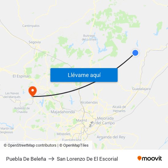 Puebla De Beleña to San Lorenzo De El Escorial map