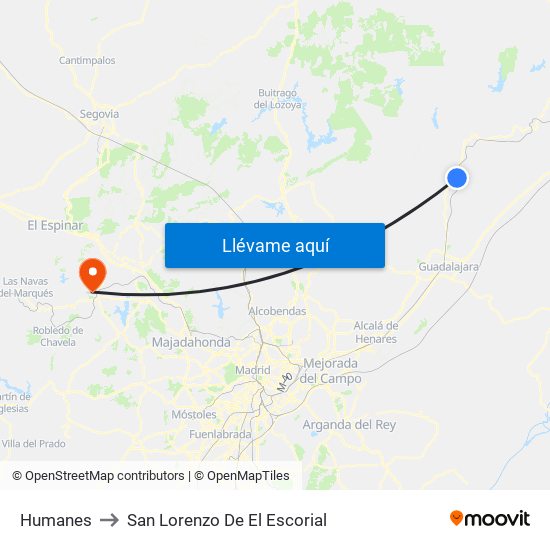 Humanes to San Lorenzo De El Escorial map