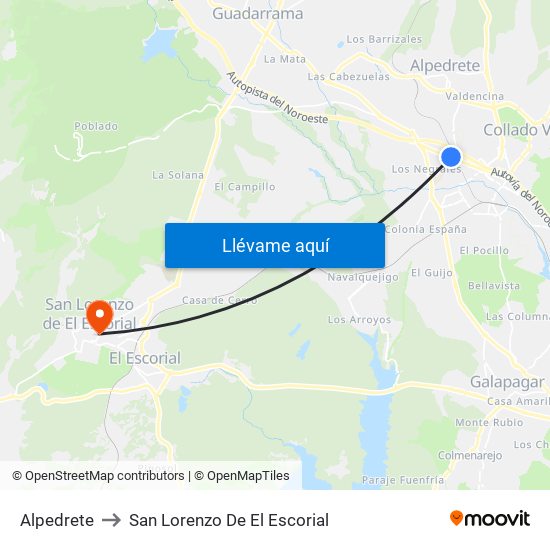 Alpedrete to San Lorenzo De El Escorial map