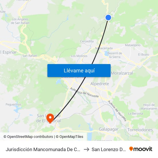 Jurisdicción Mancomunada De Cerdedilla Y Navacerrada to San Lorenzo De El Escorial map