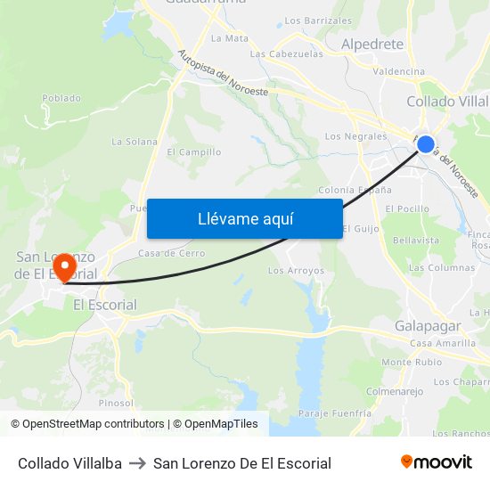 Collado Villalba to San Lorenzo De El Escorial map