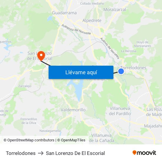 Torrelodones to San Lorenzo De El Escorial map