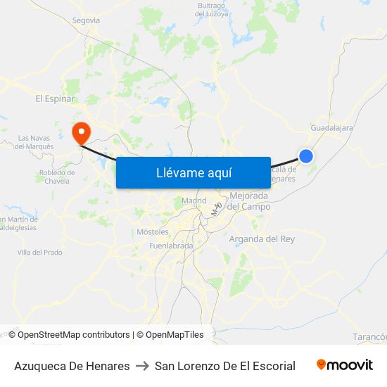 Azuqueca De Henares to San Lorenzo De El Escorial map