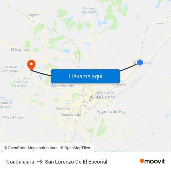 Guadalajara to San Lorenzo De El Escorial map