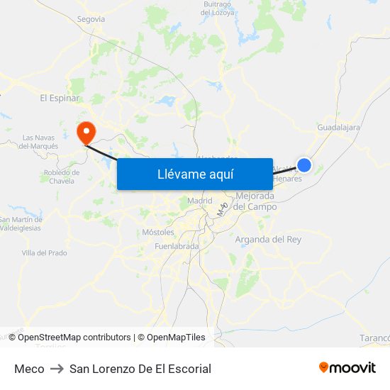 Meco to San Lorenzo De El Escorial map