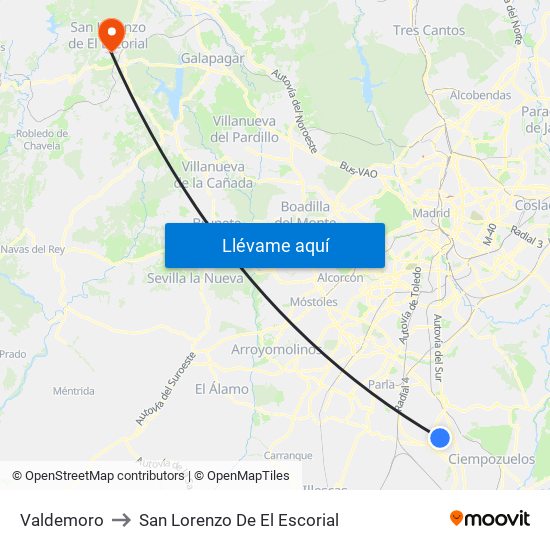 Valdemoro to San Lorenzo De El Escorial map