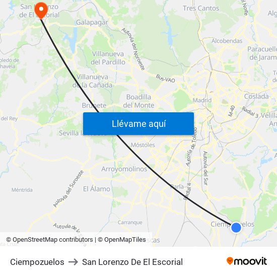 Ciempozuelos to San Lorenzo De El Escorial map