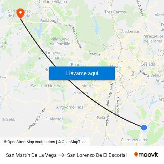 San Martín De La Vega to San Lorenzo De El Escorial map