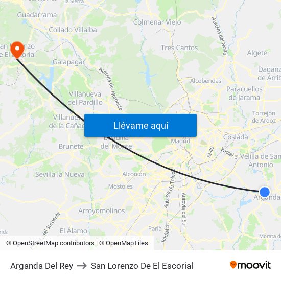 Arganda Del Rey to San Lorenzo De El Escorial map