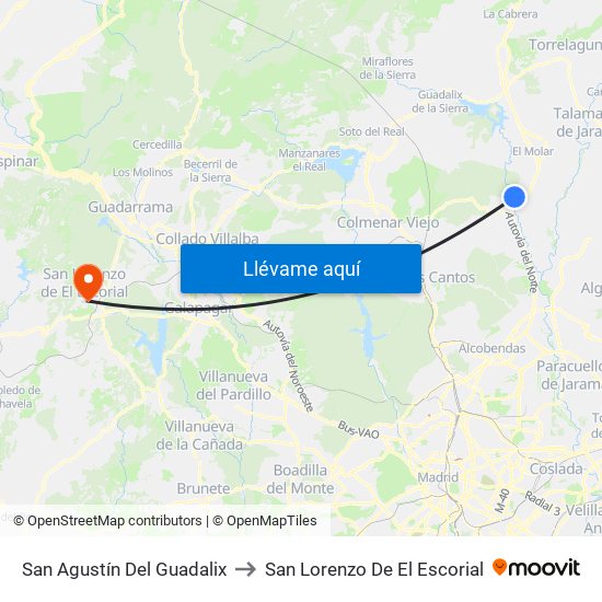 San Agustín Del Guadalix to San Lorenzo De El Escorial map