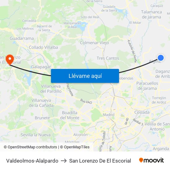 Valdeolmos-Alalpardo to San Lorenzo De El Escorial map