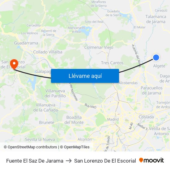 Fuente El Saz De Jarama to San Lorenzo De El Escorial map