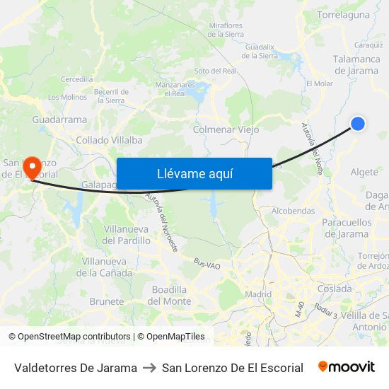 Valdetorres De Jarama to San Lorenzo De El Escorial map
