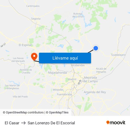 El Casar to San Lorenzo De El Escorial map