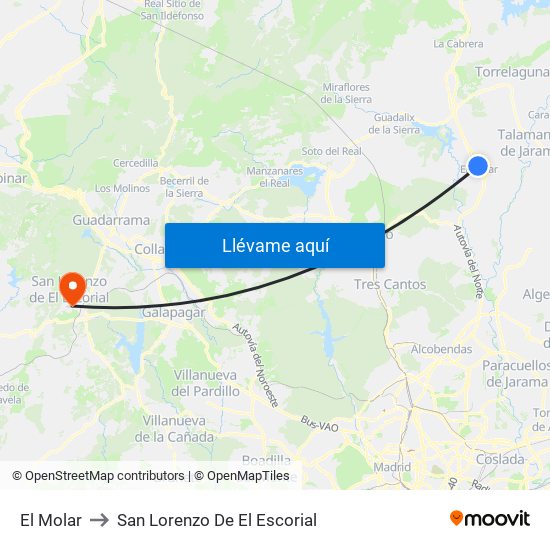 El Molar to San Lorenzo De El Escorial map