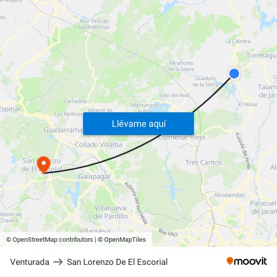 Venturada to San Lorenzo De El Escorial map