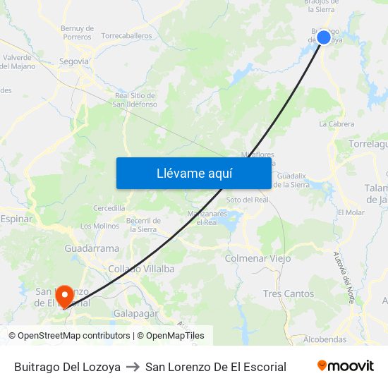 Buitrago Del Lozoya to San Lorenzo De El Escorial map