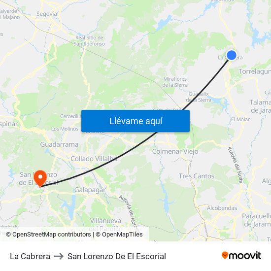La Cabrera to San Lorenzo De El Escorial map