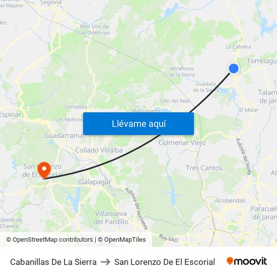 Cabanillas De La Sierra to San Lorenzo De El Escorial map
