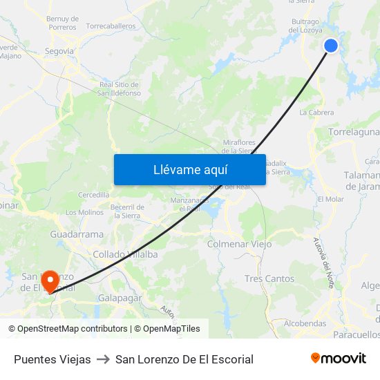 Puentes Viejas to San Lorenzo De El Escorial map