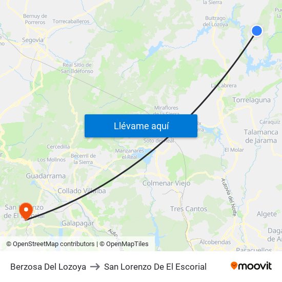 Berzosa Del Lozoya to San Lorenzo De El Escorial map